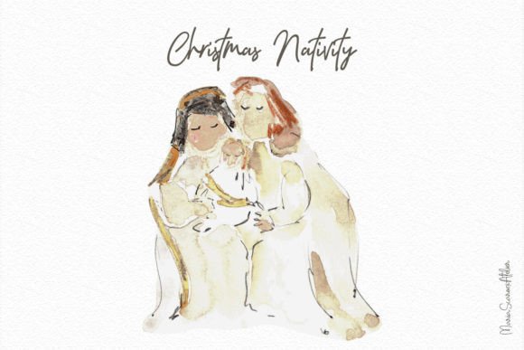 Christmas Nativity Watercolor Clipart for Local Branding & Illustrations