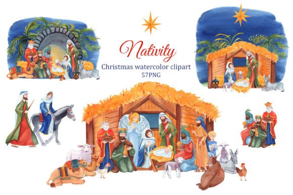 Nativity Watercolor Clipart: Illustrations for Editorial Design